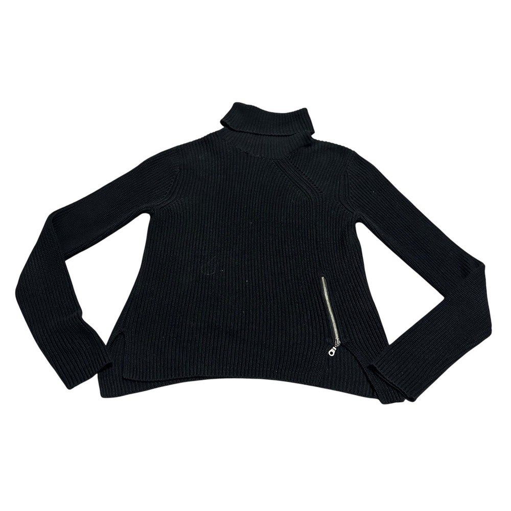 Cullen Small Sweater Black Ribbed Knit Turtleneck with Zipper Detail‎